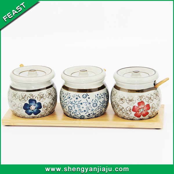 Ceramic kitchen canister with bamboo Spoon 